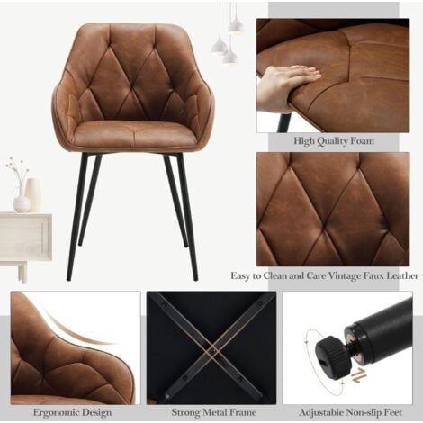 WOLTU Set of 2x Faux Leather Dining Chairs Accent home & restaurants Brown