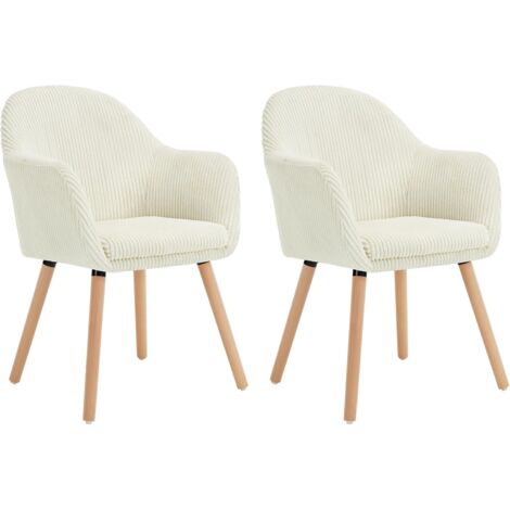 WOLTU 2x Corduroy Dining Chairs Accent Chair Armchair with Solid Wood Legs Living Room Cream (1/5)