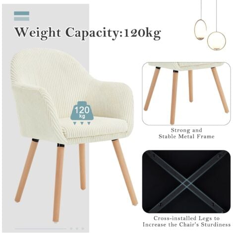 WOLTU 1x Corduroy Dining Chairs Accent Chair Armchair with Solid Wood Legs Living Room Cream