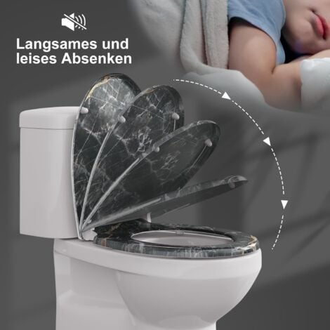 WOLTU Toilet Seat, Soft Close Toilet Seat with Quick Release for Easy Clean, Top Fixing, Stay Tight Toilet Lid Oval Shape，Black Rock