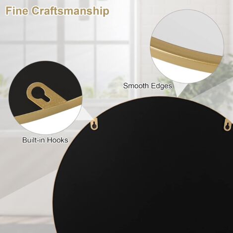 WOLTU Large Modern Round Glass Mirror 50cm Black Frame Wall Mounted Bathroom,Gold