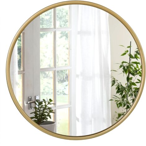 WOLTU Large Modern Round Glass Mirror 40cm Black Frame Wall Mounted Bathroom,Gold