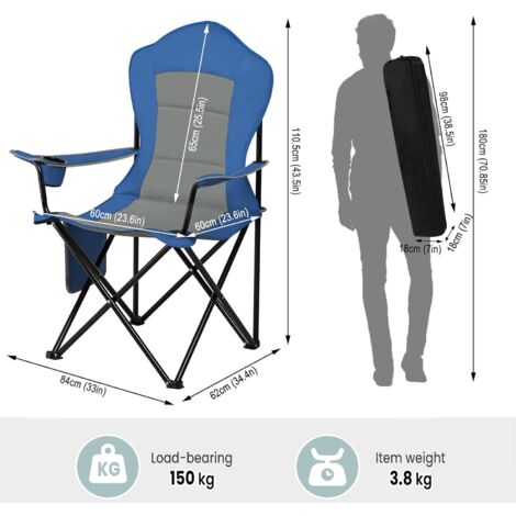 WOLTU 1x Camping Chair Folding Portable Chair, Blue+Grey
