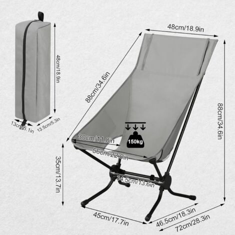 WOLTU 1x Folding Camping Chair with Carrying Bag Heavy Duty 150kg Capacity, Grey