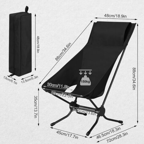 WOLTU 1x Folding Camping Chair with Carrying Bag Heavy Duty 150kg Capacity, Black