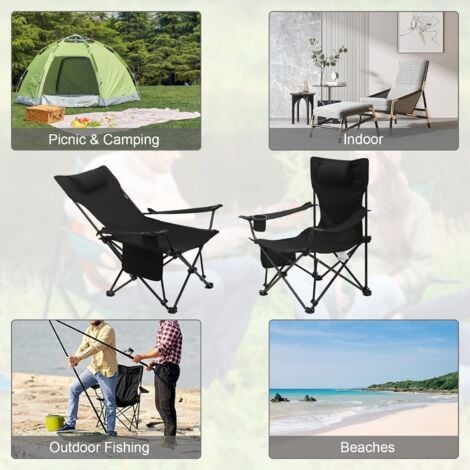 WOLTU 1x Folding Camping Chair with Carrying Bag and Storage Pocket Black