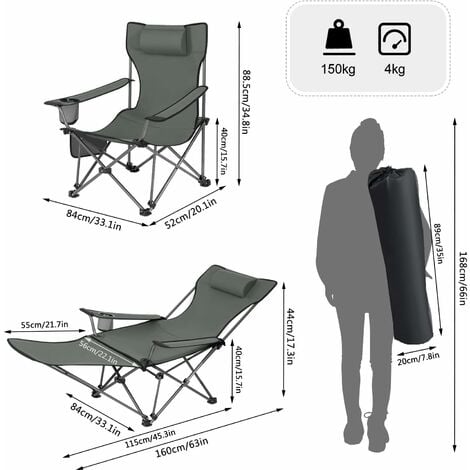 WOLTU 1x Folding Camping Chair with Carrying Bag Grey