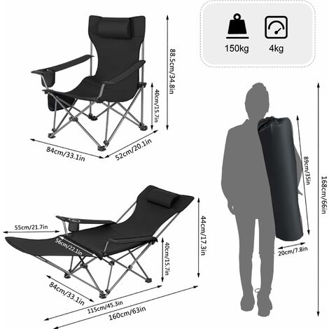 WOLTU 2x Folding Camping Chair with Carrying Bag Black