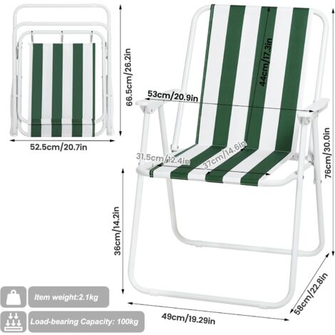 WOLTU 2x Lightweight folding camping chairs folding chair, fold up chair, folding camping chair, White + Green