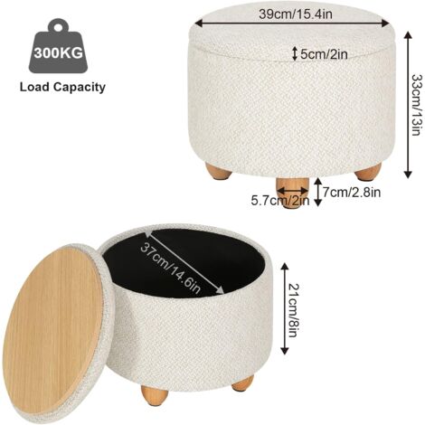 WOLTU Modern Linen Cover Round Pouffe Stool Living Room Bedroom, Cream White