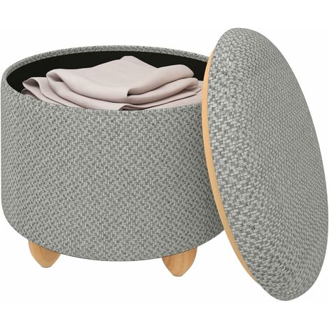 WOLTU Modern Linen Cover Round Pouffe Stool Living Room Bedroom, Light Grey