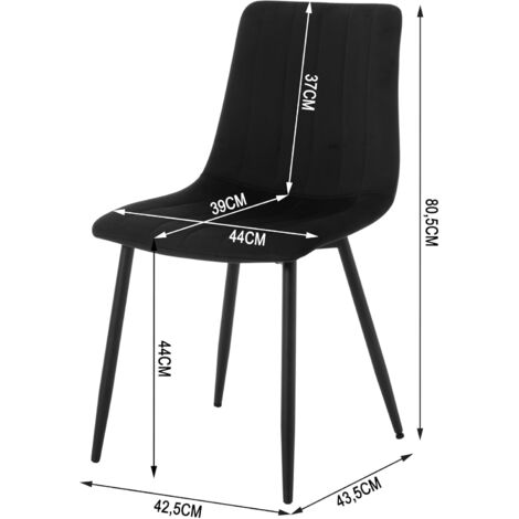 Klihome Set of 4 Designer Velvet Dining Chairs Metal Legs, Black
