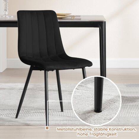 Klihome Set of 4 Designer Velvet Dining Chairs Metal Legs, Black
