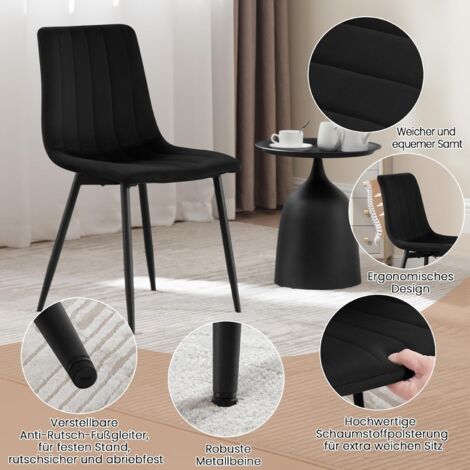 Klihome Set of 4 Designer Velvet Dining Chairs Metal Legs, Black