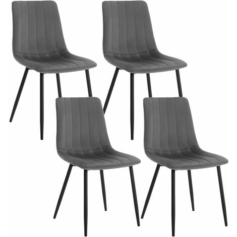 Klihome Set of 4 Designer Velvet Dining Chairs Metal Legs, Dark Grey