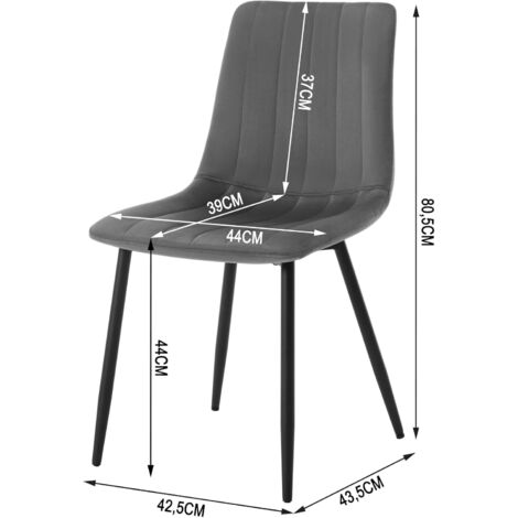 Klihome Set of 4 Designer Velvet Dining Chairs Metal Legs, Dark Grey