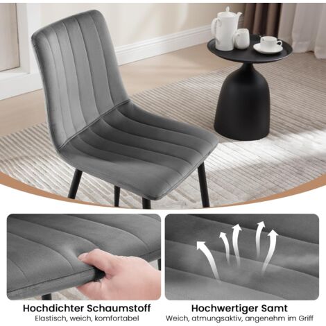 Klihome Set of 4 Designer Velvet Dining Chairs Metal Legs, Dark Grey