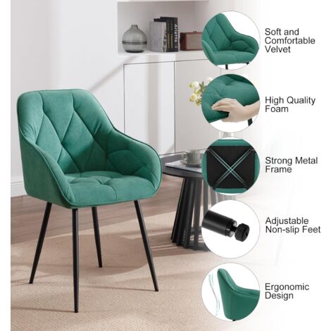 WOLTU 1x Dining Chairs, Velvet Dining Chairs with Backrest Dining Room Chairs, Turquoise