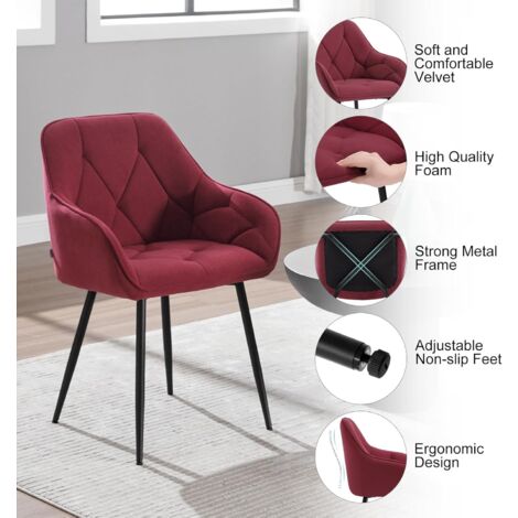 WOLTU 1x Dining Chairs, Velvet Dining Chairs with Backrest Dining Room Chairs, Burgundy