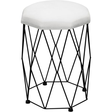 WOLTU Velvet Dressing Table Stool Metal Frame, Black + White