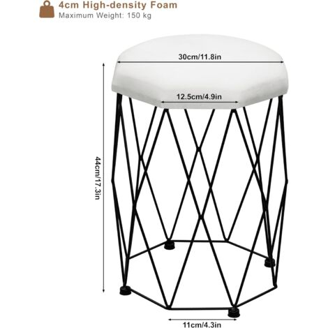WOLTU Velvet Dressing Table Stool Metal Frame, Black + White