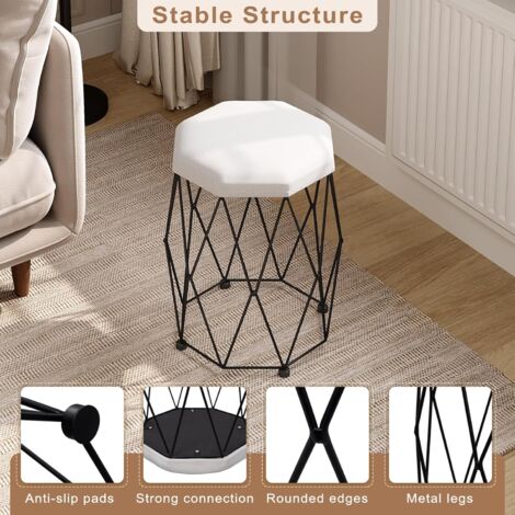 WOLTU Velvet Dressing Table Stool Metal Frame, Black + White