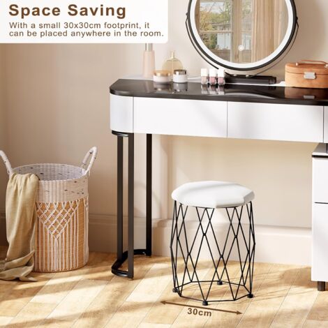 WOLTU Velvet Dressing Table Stool Metal Frame, Black + White
