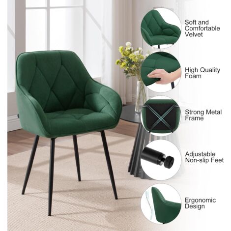 WOLTU 4x Dining Chairs, Velvet Dining Chairs with Backrest Dining Room Chairs, Green