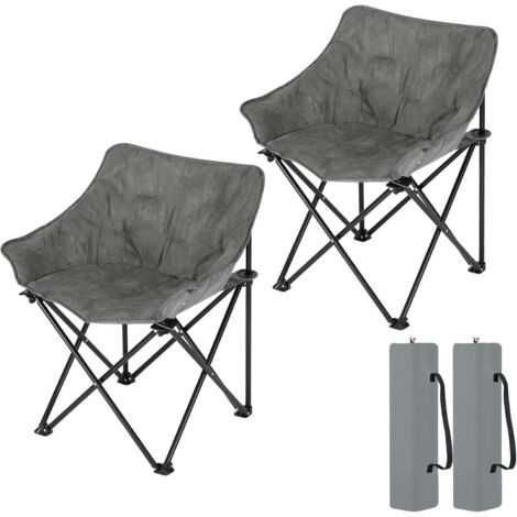 WOLTU 2x Camping Folding Chair, Comfy Plush Chairs with Portable Carry Bag for Camping, Garden, Fishing - Dark Grey