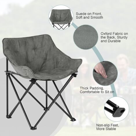 WOLTU 2x Camping Folding Chair, Comfy Plush Chairs with Portable Carry Bag for Camping, Garden, Fishing - Dark Grey