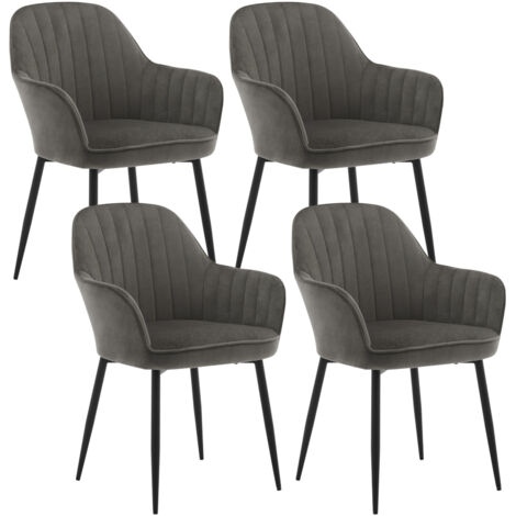 Klihome Set of 4 Velvet & Metal Legs Dining Chairs Accent home & restaurants, Dark Grey