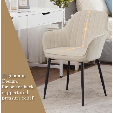 Klihome Set of 4 Velvet & Metal Legs Dining Chairs Accent home & restaurants, Cream
