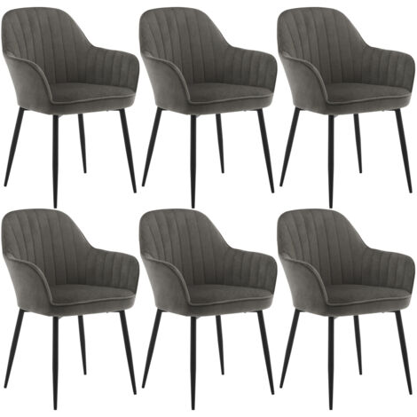 Klihome Set of 6 Velvet & Metal Legs Dining Chairs Accent home & restaurants, Dark Grey
