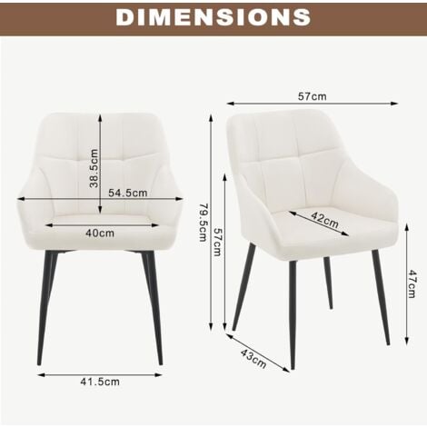 Klihome Set of 2 Velvet Dining Chairs Accent home & restaurants, Cream