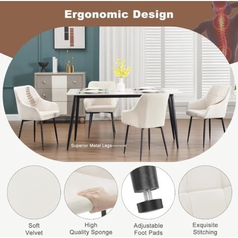 Klihome Set of 2 Velvet Dining Chairs Accent home & restaurants, Cream