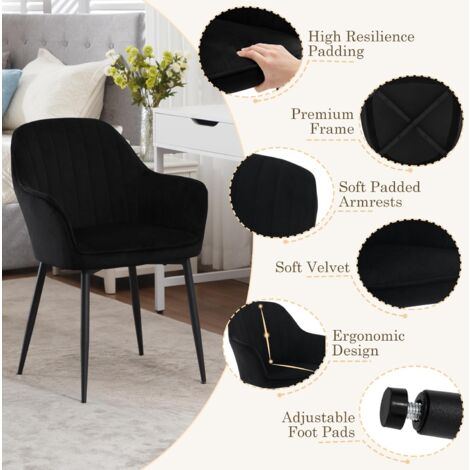 Klihome Set of 2 Velvet & Metal Legs Dining Chairs Accent home & restaurants, Black