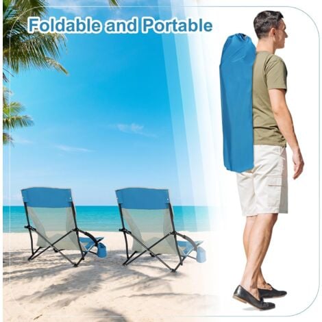 WOLTU 2x Folding Low Seat Beach Chair For Camping, Fishing Or Beach- Blue