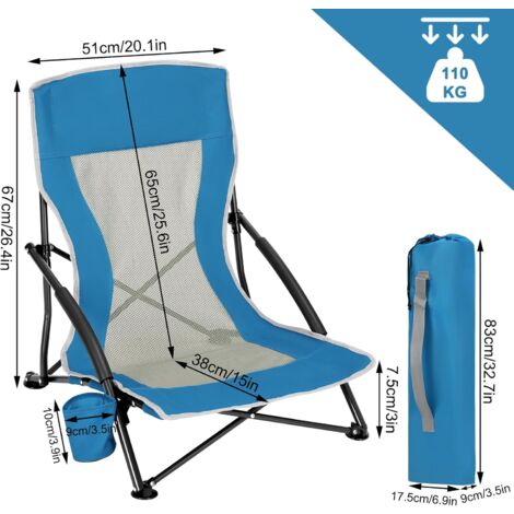 WOLTU 2x Folding Low Seat Beach Chair For Camping, Fishing Or Beach- Blue