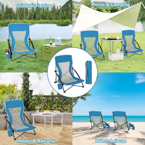 WOLTU 2x Folding Low Seat Beach Chair For Camping, Fishing Or Beach- Blue