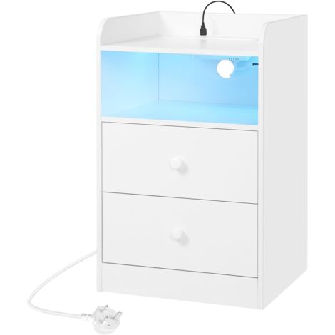 WOLTU 1x Bedside Table,3-tier Nightstand,LED Bedside Cabinet,Side Cabinet for Bedroom Living Room, White