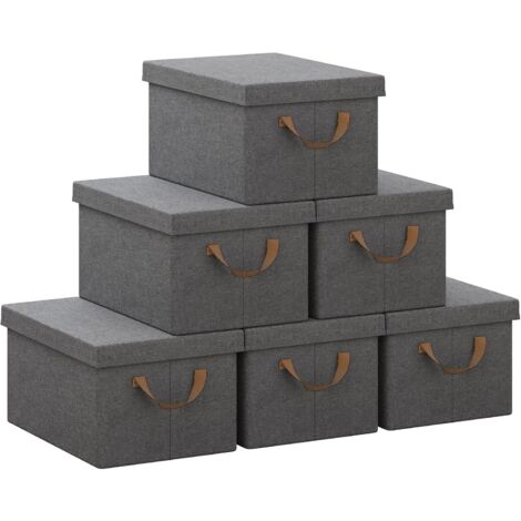 WOLTU 6x 51L Storage Boxes, Stackable Design Storage Chests Grey