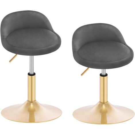 WOLTU 2x Bar Stools in Velvet Chairs Height Adjustable Stools Backrest, Dark Grey +Golden