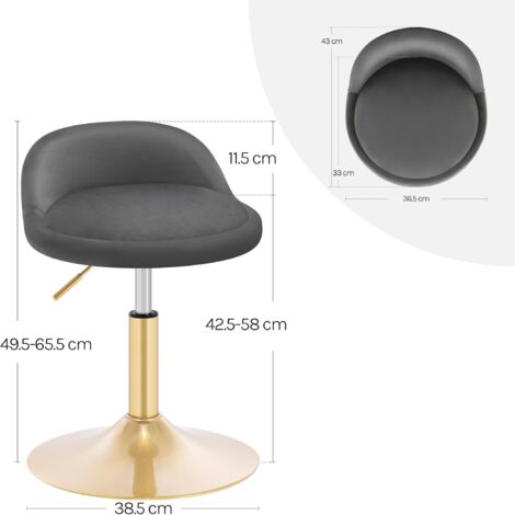 WOLTU 1x Bar Stools in Velvet Chairs Height Adjustable Stools Backrest, Dark Grey +Golden