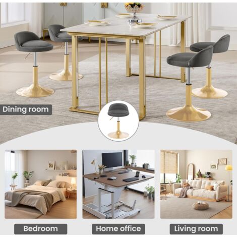 WOLTU 1x Bar Stools in Velvet Chairs Height Adjustable Stools Backrest, Dark Grey +Golden