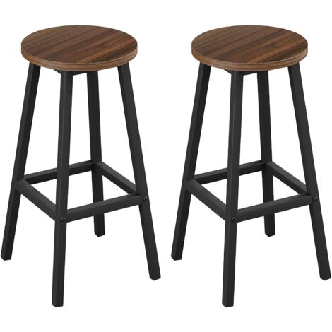 Klihome 2x Bar Stools Sturdy Metal Frame Breakfast Dining Bar Stools Fixed Height Bar Stools Breakfast Bar Counter Kitchen and Home Dark wood