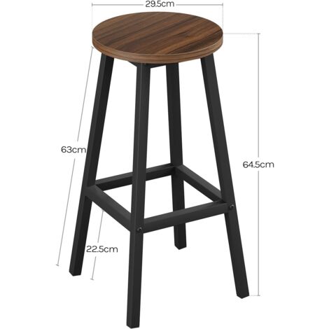 Klihome 2x Bar Stools Sturdy Metal Frame Breakfast Dining Bar Stools Fixed Height Bar Stools Breakfast Bar, Counter, Kitchen and Home, Dark wood colour