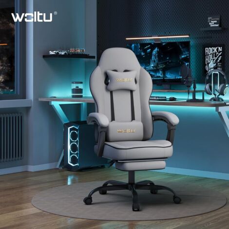 WOLTU Racing Style Gaming Chair with head cushion, lumbar cushion, footrest, Grey+Black