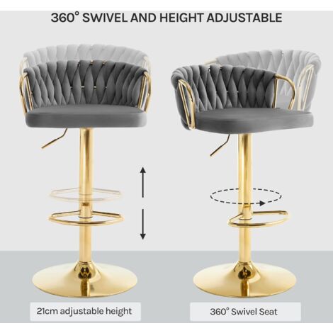WOLTU 2x Breakfast Bar Stools Bar Chairs for Kitchen Counter, 360° Swivel Stool, Height Adjustable, Velvet, Dark Grey