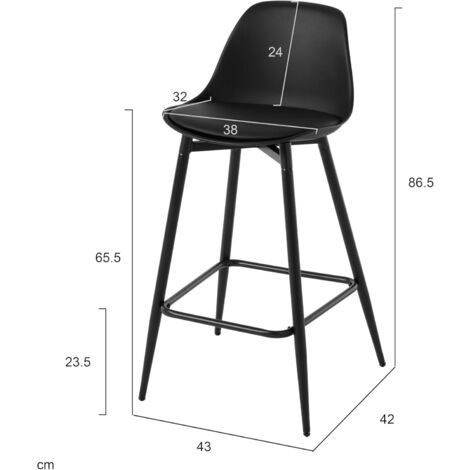 Klihome 2x Bar Stools Dining Room Kitchen Breakfast High Chairs Footrest Barstool with Cushioned PP Seat and Metal Frame, Black