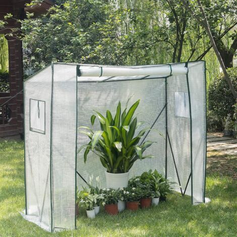 WOLTU Walk In Greenhouse Garden Metal Frame Shelves Reinforced Plant Grow 200x77x146/169cm White